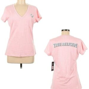 NWOT True Religion V Neck Gradient Logo Slim T Shirt